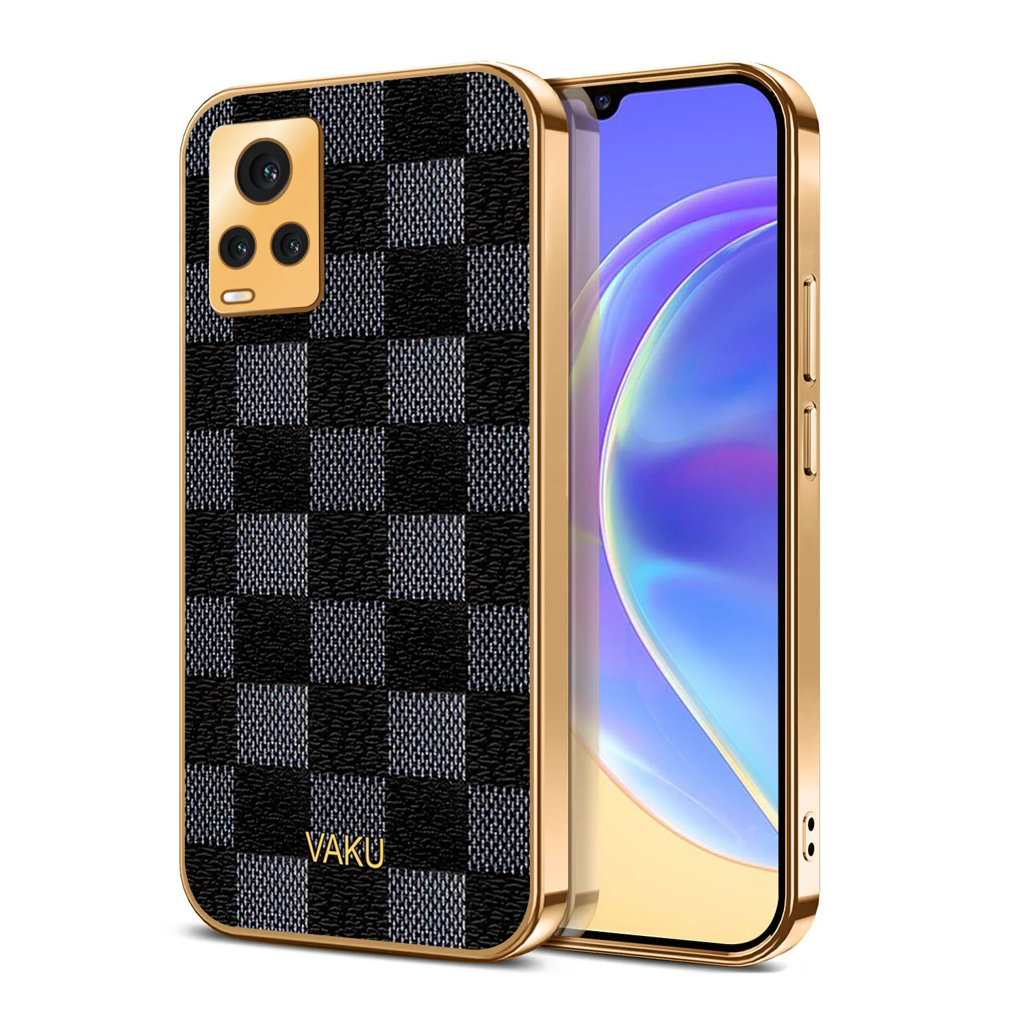 Vaku® Vivo V20 Cheron Leather Electroplated Soft TPU Back Cover - Image 2