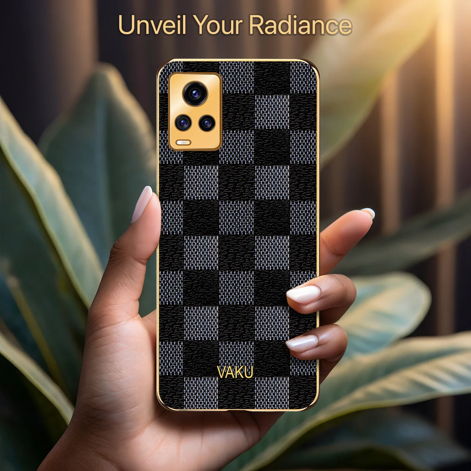 Vaku® Vivo V20 Cheron Leather Electroplated Soft TPU Back Cover - Image 4
