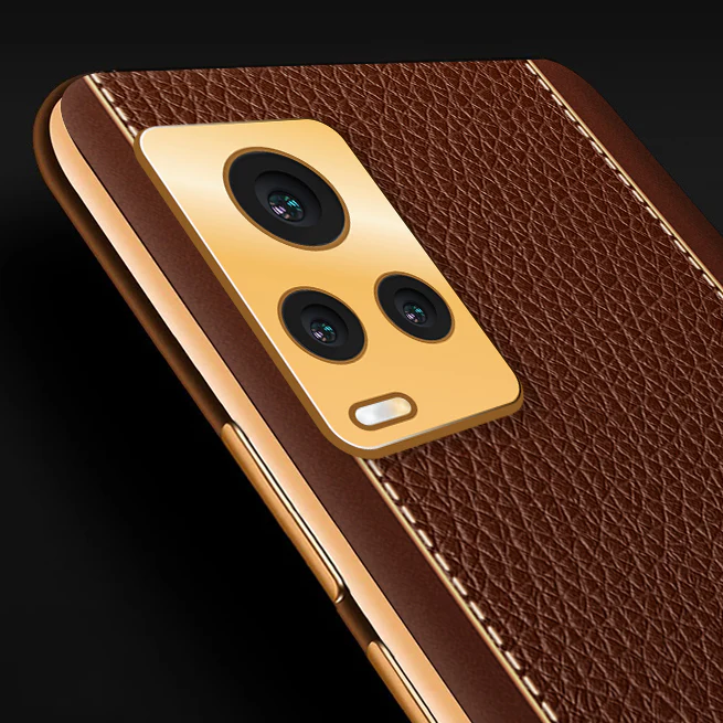 Vaku® Vivo V20 Luxemberg Series Leather Stitched Gold Electroplated Soft TPU Back Cover - Image 2