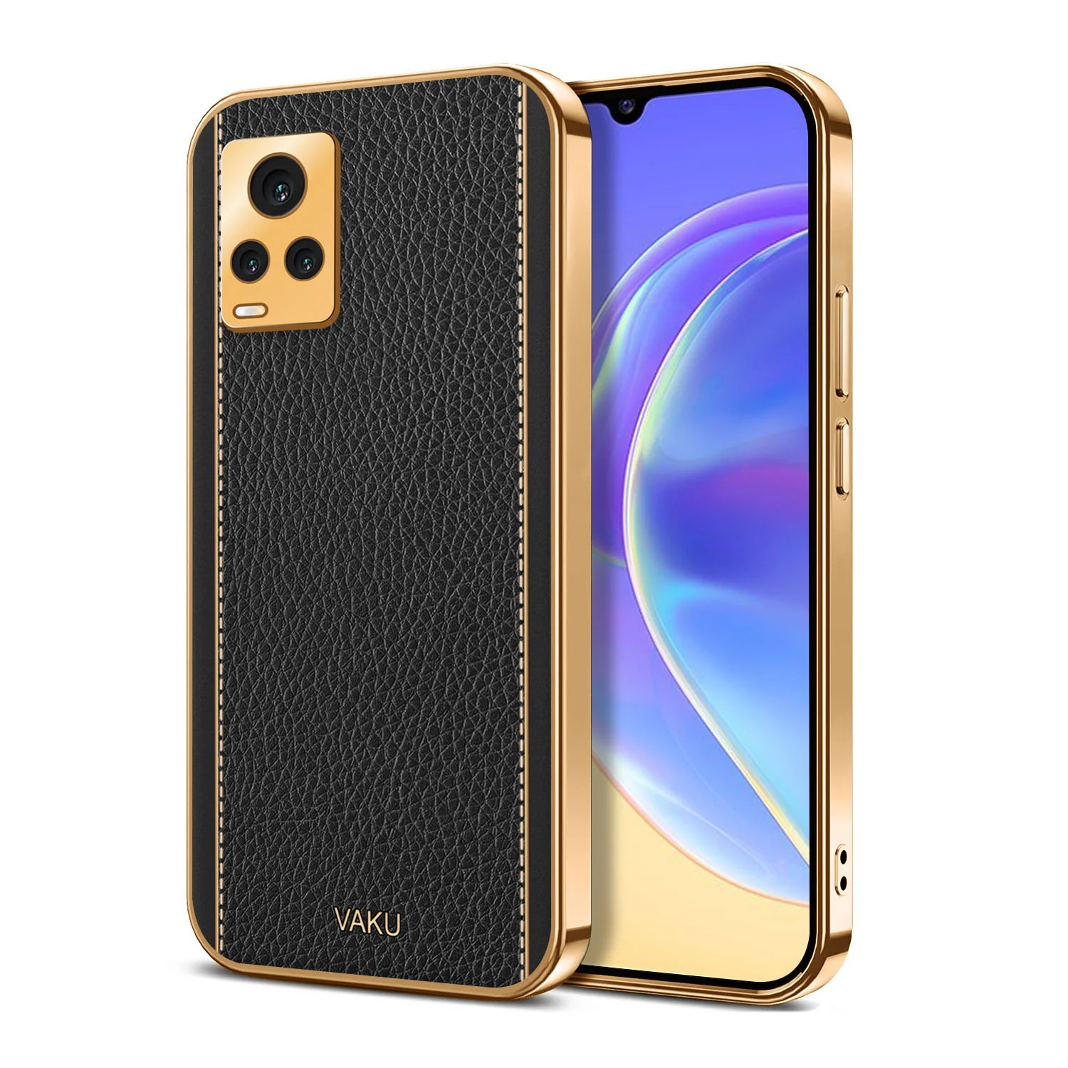 Vaku® Vivo V20 Luxemberg Series Leather Stitched Gold Electroplated Soft TPU Back Cover - Image 5