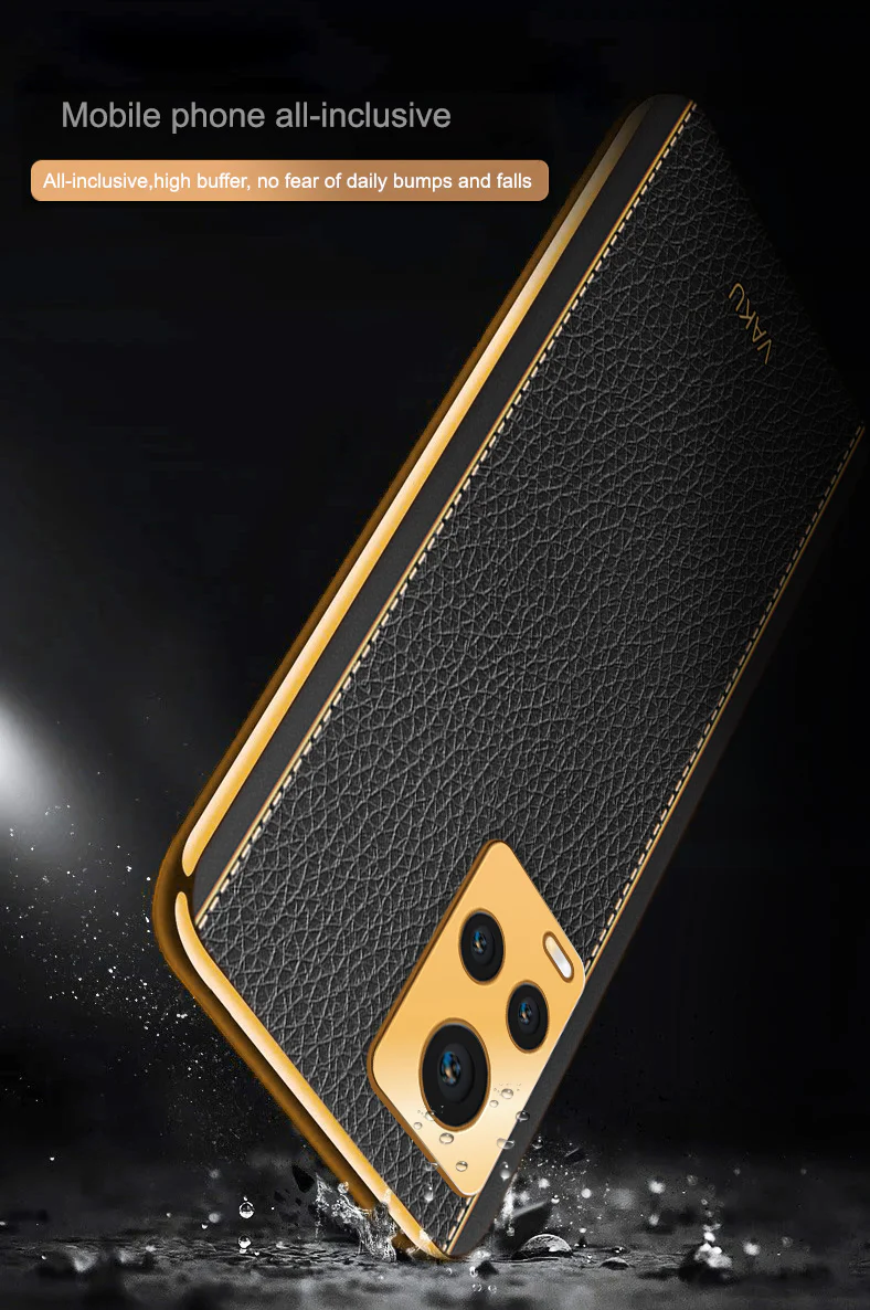 Vaku® Vivo V20 Luxemberg Series Leather Stitched Gold Electroplated Soft TPU Back Cover - Image 6
