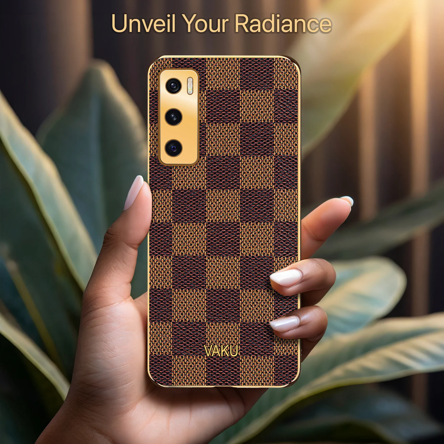 Vaku® Vivo V20 SE Cheron Leather Electroplated Soft TPU Back Cover - Image 4