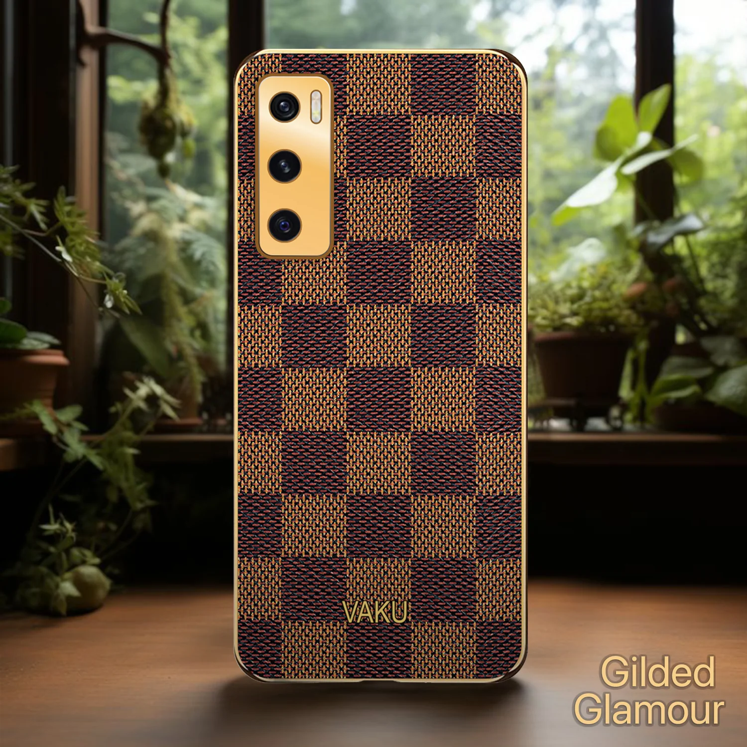 Vaku® Vivo V20 SE Cheron Leather Electroplated Soft TPU Back Cover - Image 5