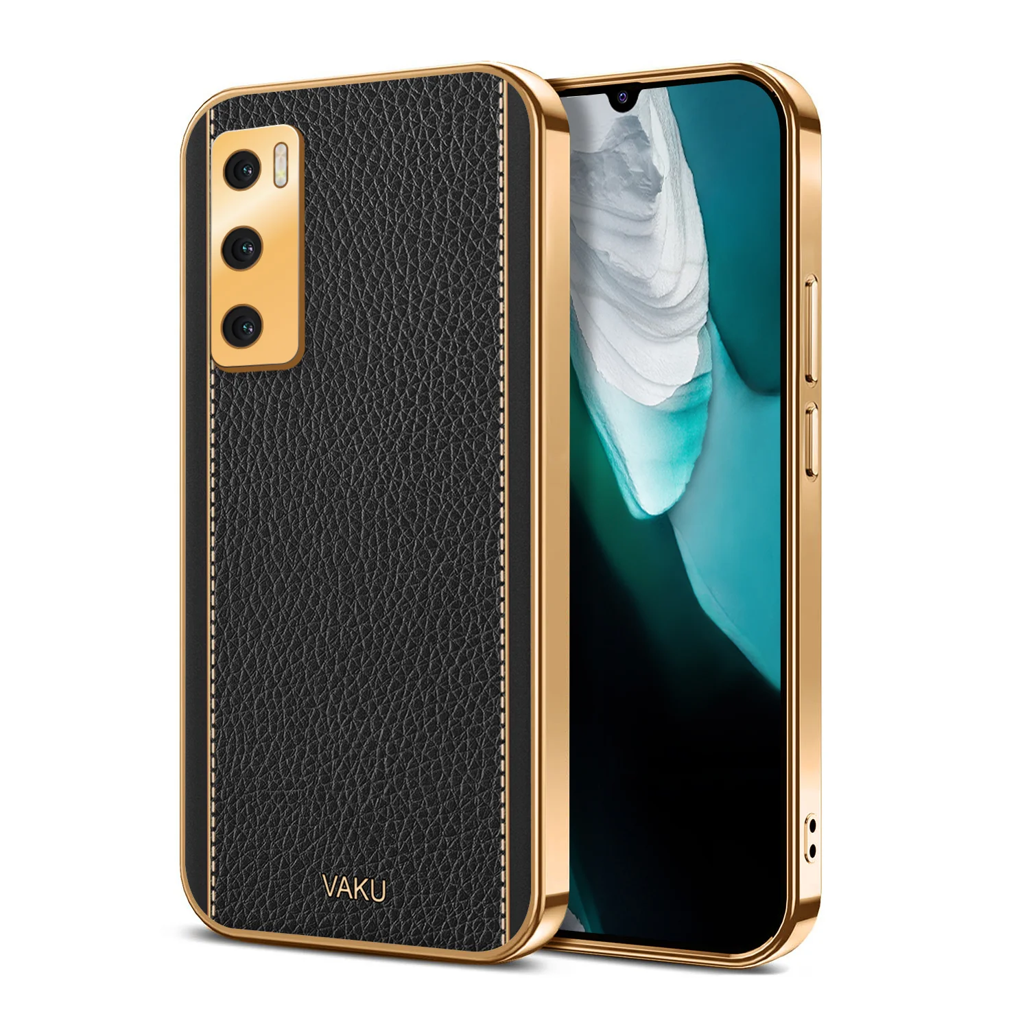 Vaku® Vivo V20 SE Luxemberg Series Leather Stitched Gold Electroplated Soft TPU Back Cover - Image 10