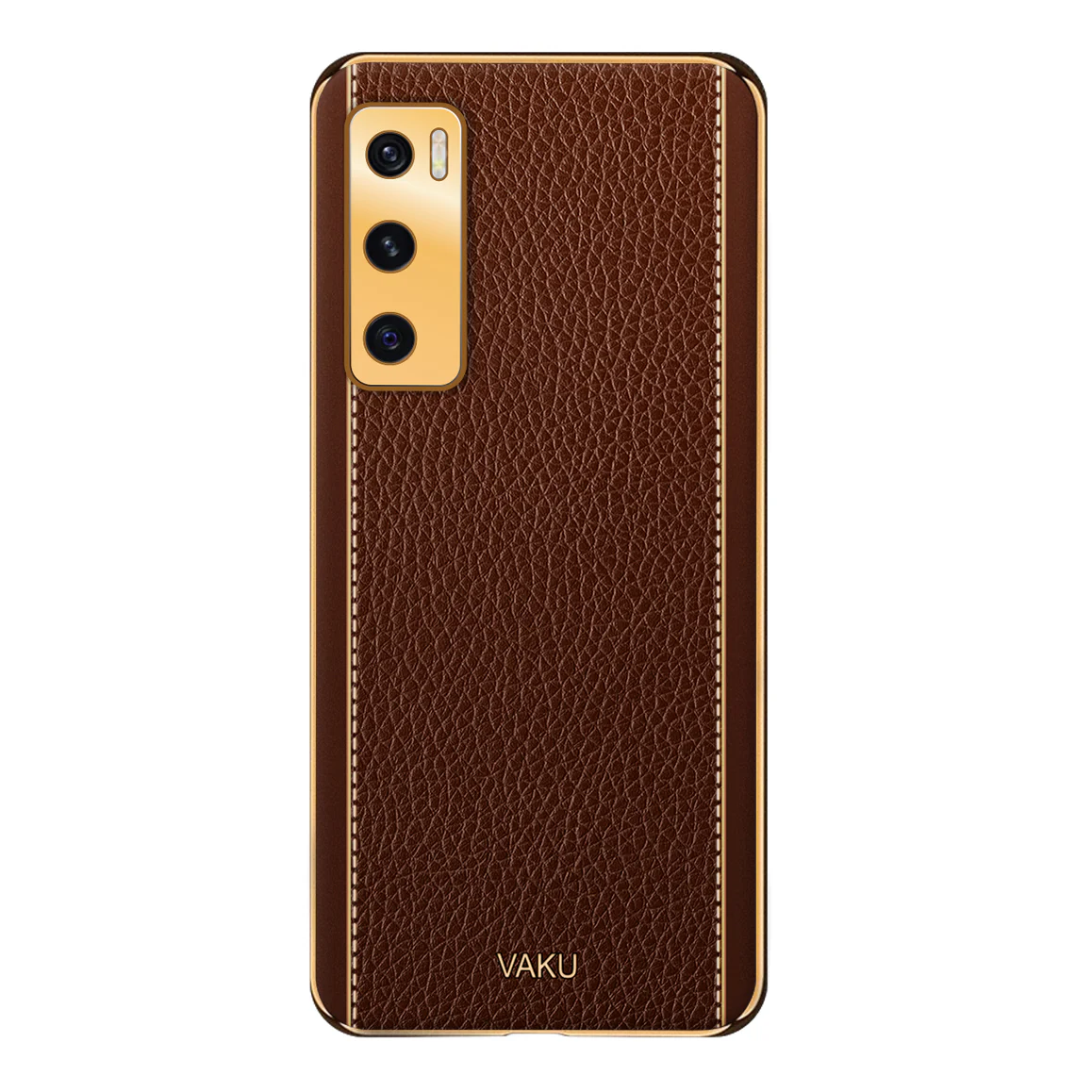Vaku® Vivo V20 SE Luxemberg Series Leather Stitched Gold Electroplated Soft TPU Back Cover - Image 16