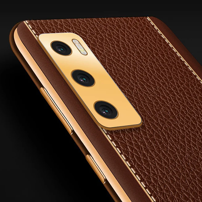 Vaku® Vivo V20 SE Luxemberg Series Leather Stitched Gold Electroplated Soft TPU Back Cover - Image 2
