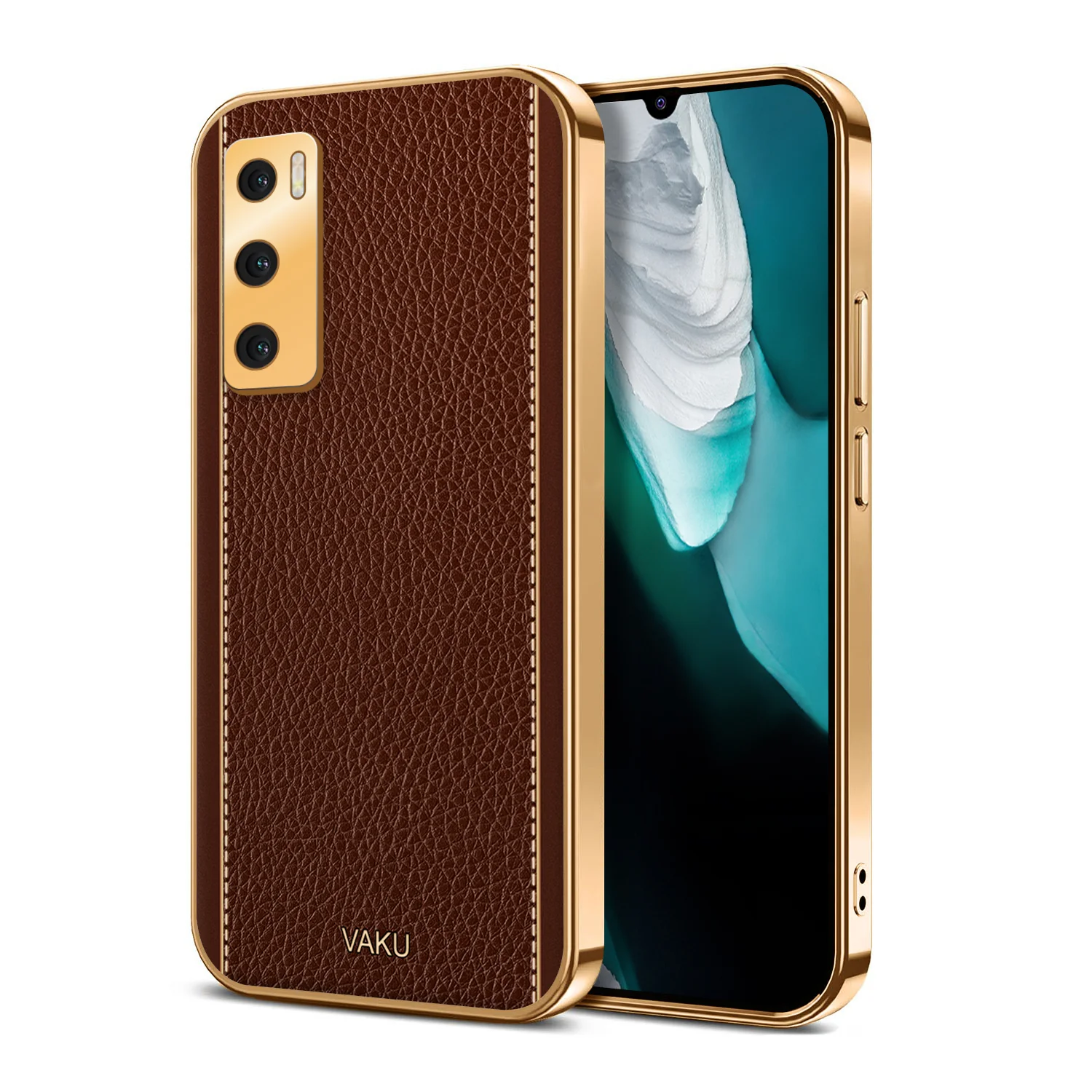 Vaku® Vivo V20 SE Luxemberg Series Leather Stitched Gold Electroplated Soft TPU Back Cover - Image 9