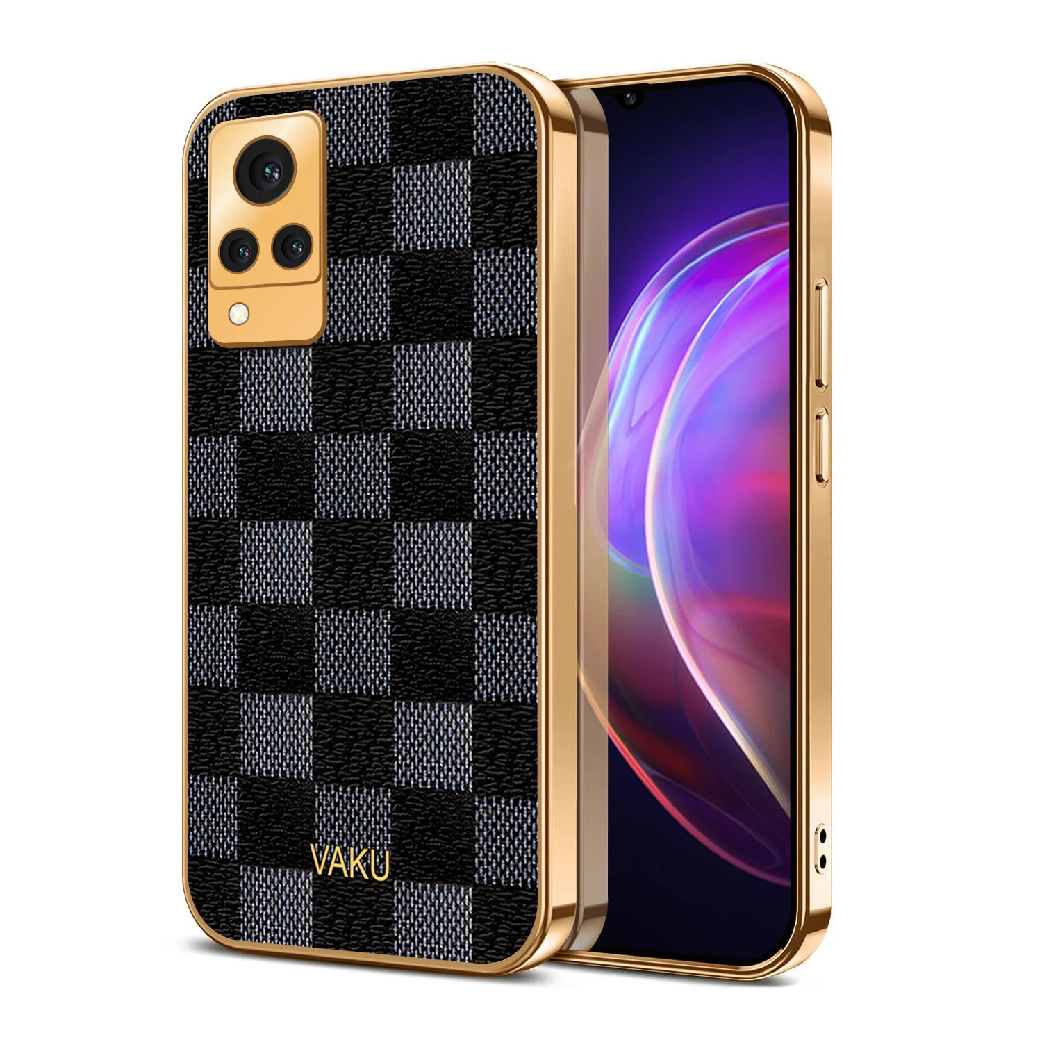 Vaku® Vivo V21 5G Cheron Leather Electroplated Soft TPU Back Cover - Image 2