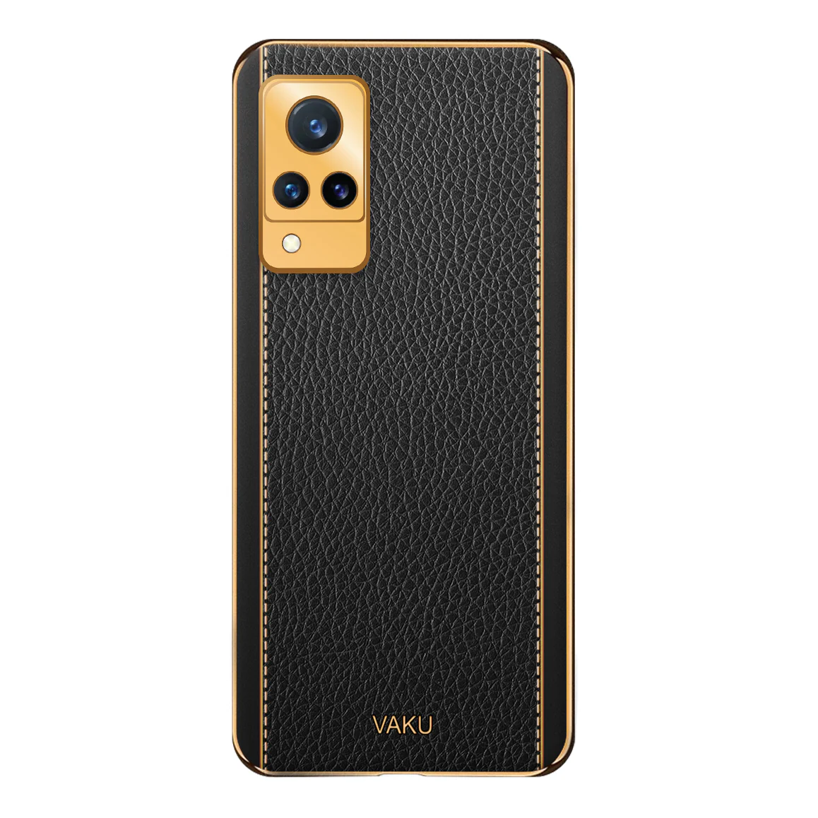 Vaku® Vivo V21 5G Luxemberg Series Leather Stitched Gold Electroplated Soft TPU Back Cover - Image 16