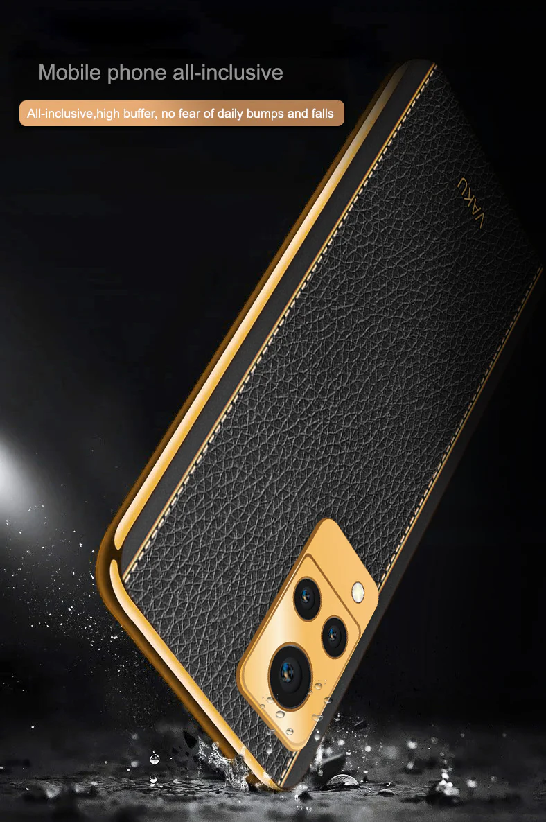 Vaku® Vivo V21 5G Luxemberg Series Leather Stitched Gold Electroplated Soft TPU Back Cover - Image 6