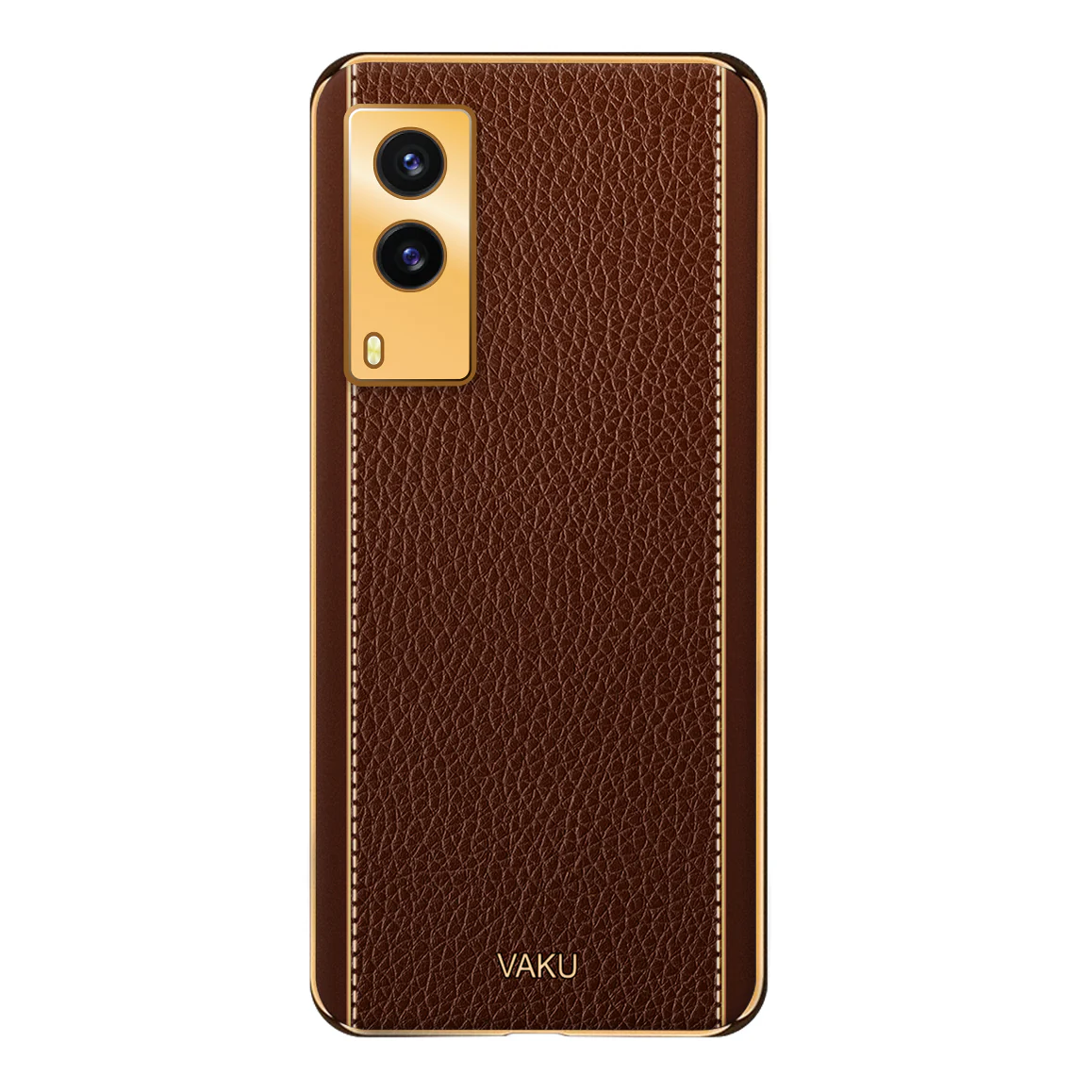 Vaku® Vivo V21e 5G Luxemberg Series Leather Stitched Gold Electroplated Soft TPU Back Cover - Image 12