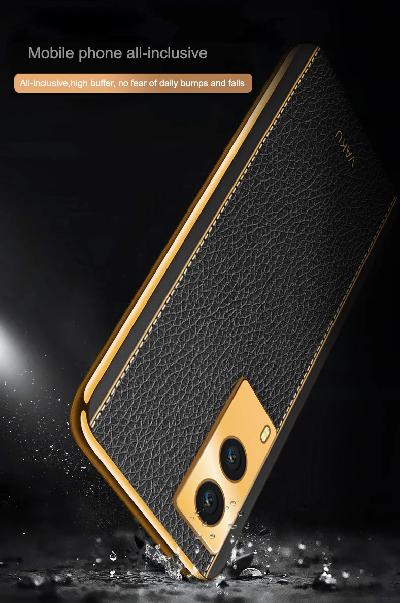 Vaku® Vivo V21e 5G Luxemberg Series Leather Stitched Gold Electroplated Soft TPU Back Cover - Image 7