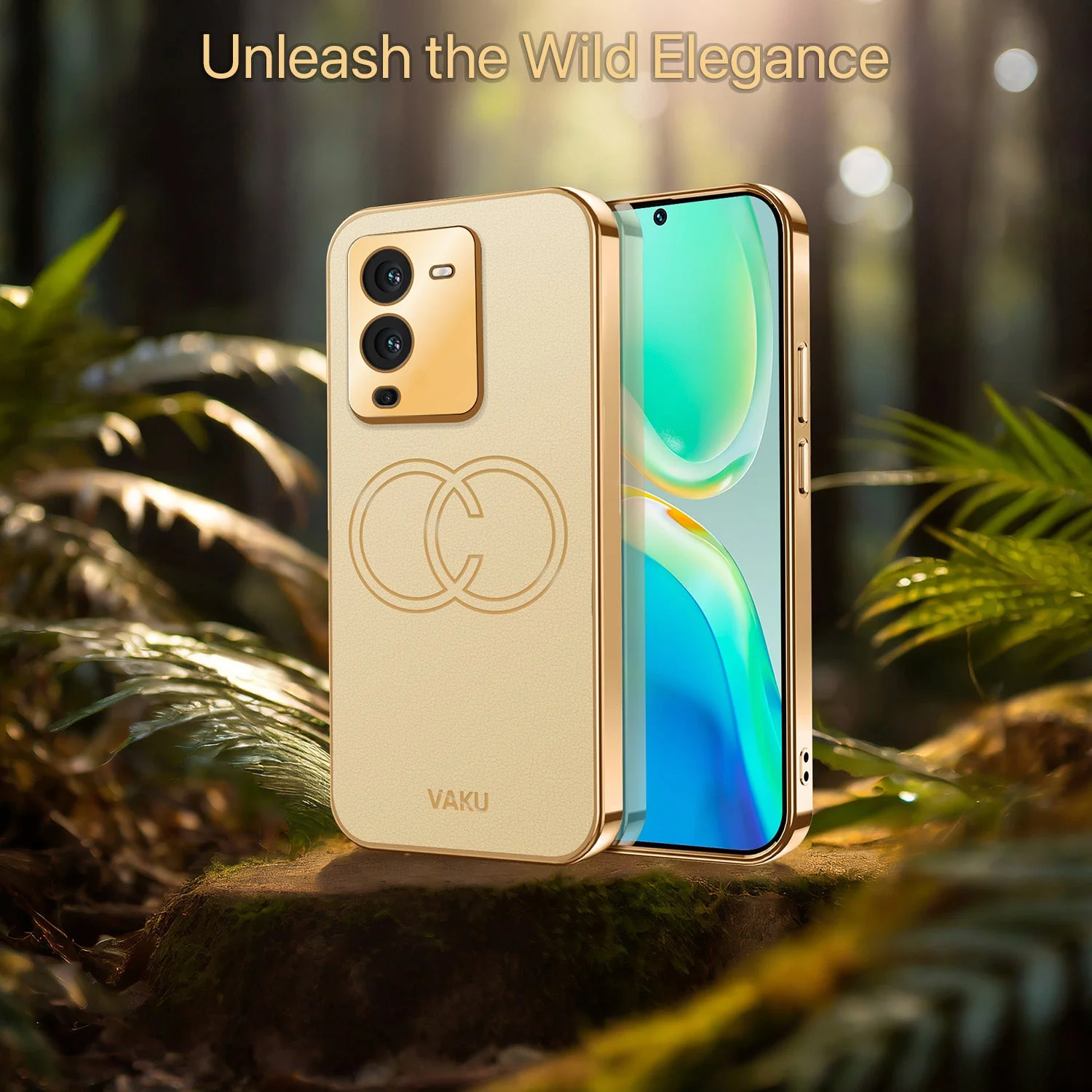 Vaku ® Vivo V25 Pro Skylar Leather Pattern Gold Electroplated Soft TPU Back Cover - Image 10