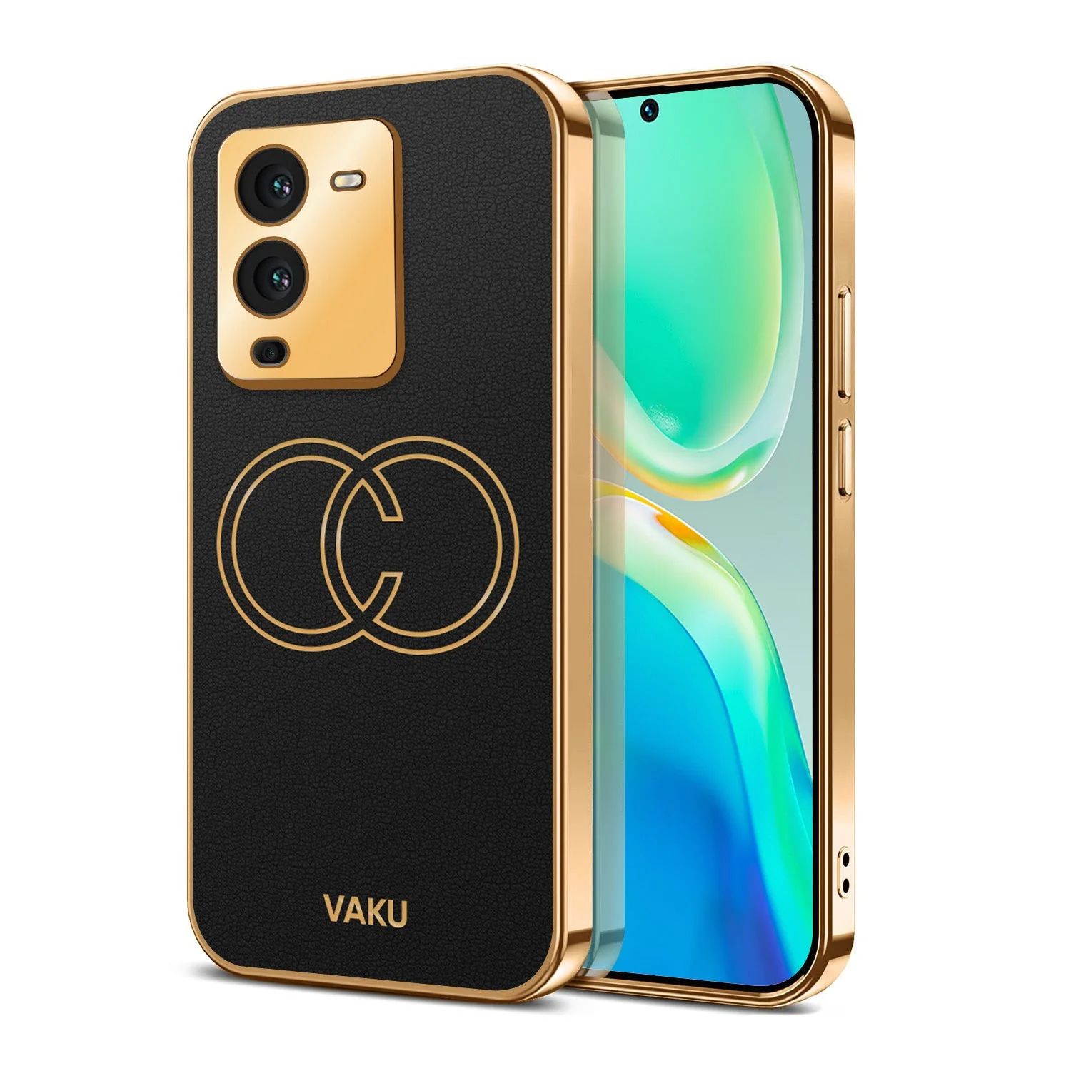 Vaku ® Vivo V25 Pro Skylar Leather Pattern Gold Electroplated Soft TPU Back Cover - Image 2