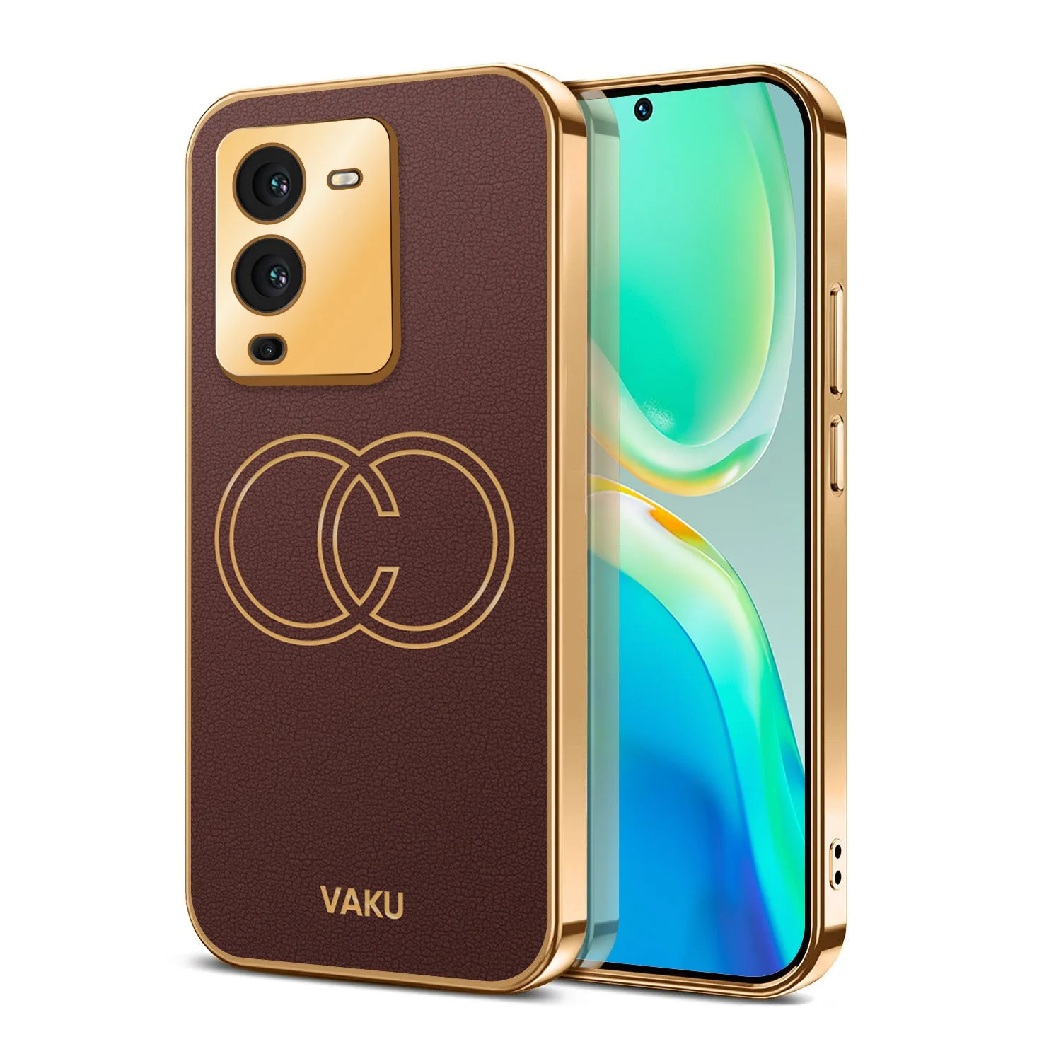 Vaku ® Vivo V25 Pro Skylar Leather Pattern Gold Electroplated Soft TPU Back Cover - Image 3