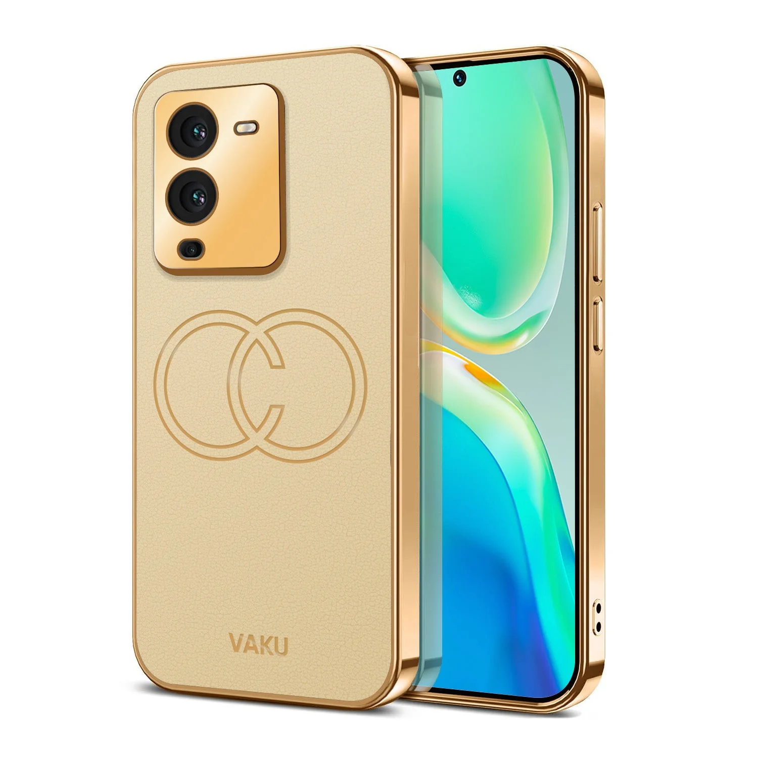 Vaku ® Vivo V25 Pro Skylar Leather Pattern Gold Electroplated Soft TPU Back Cover - Image 4