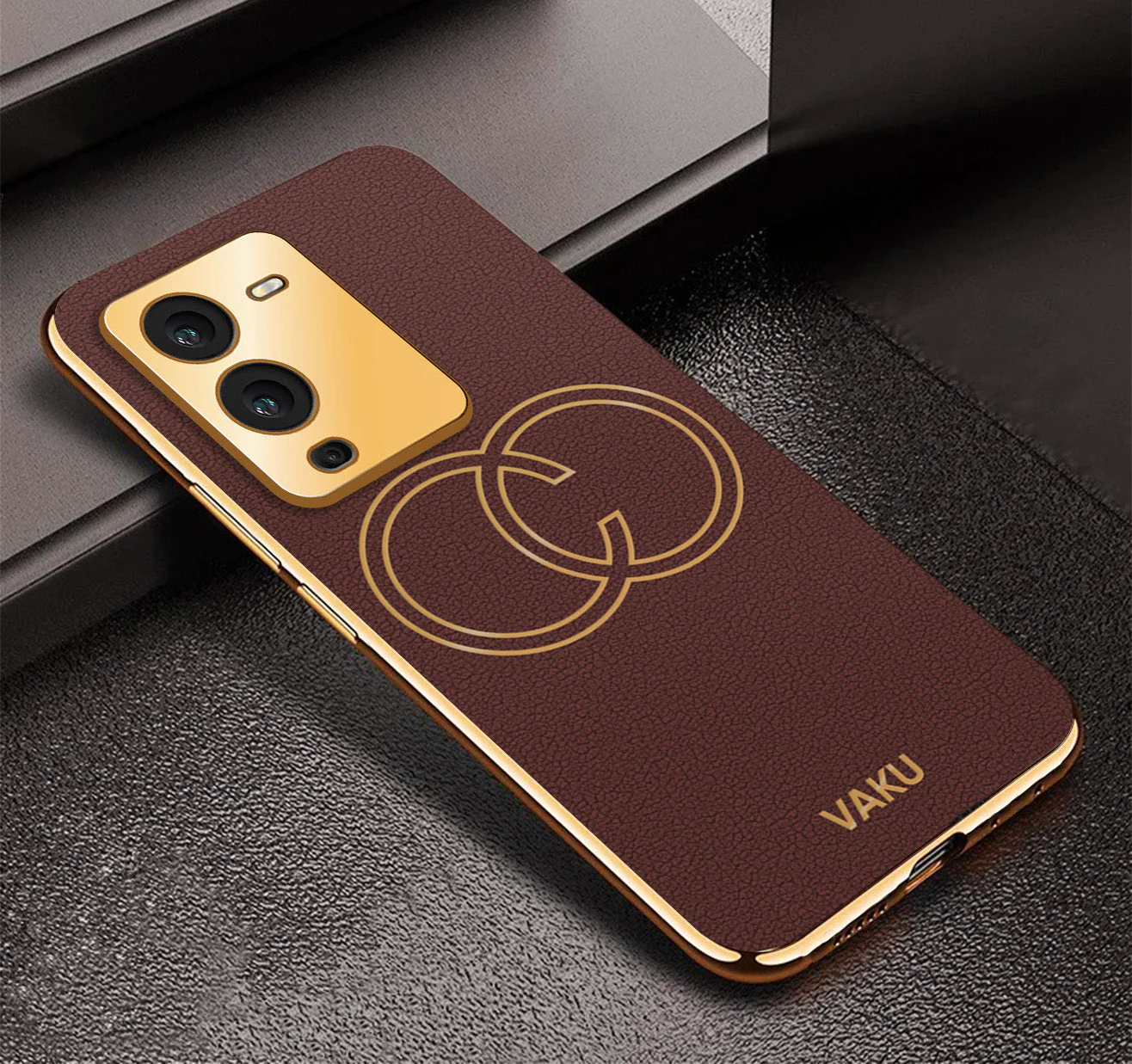 Vaku ® Vivo V25 Pro Skylar Leather Pattern Gold Electroplated Soft TPU Back Cover - Image 5