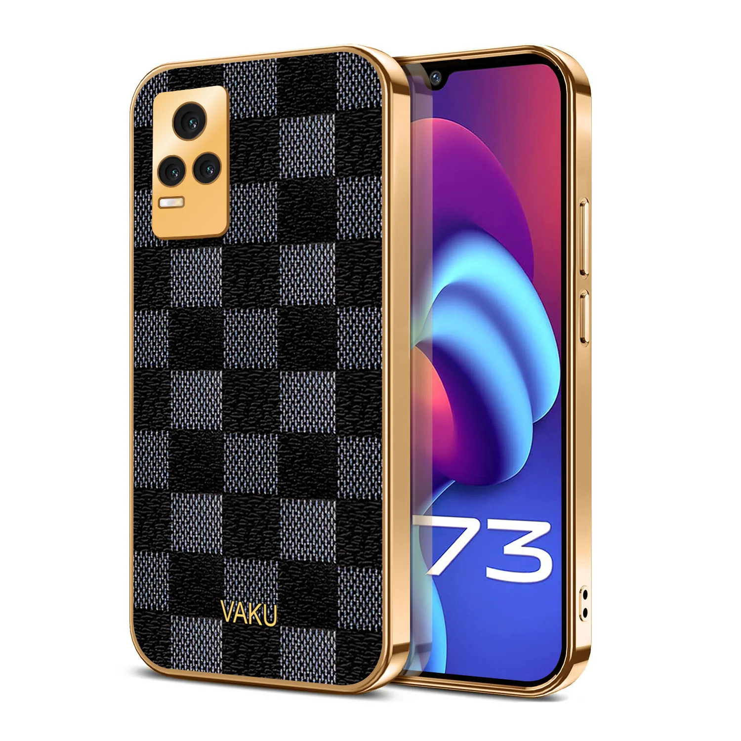 Vaku® Vivo Y73 Cheron Series Leather Stitched Gold Electroplated Soft TPU Back Cover - Image 2