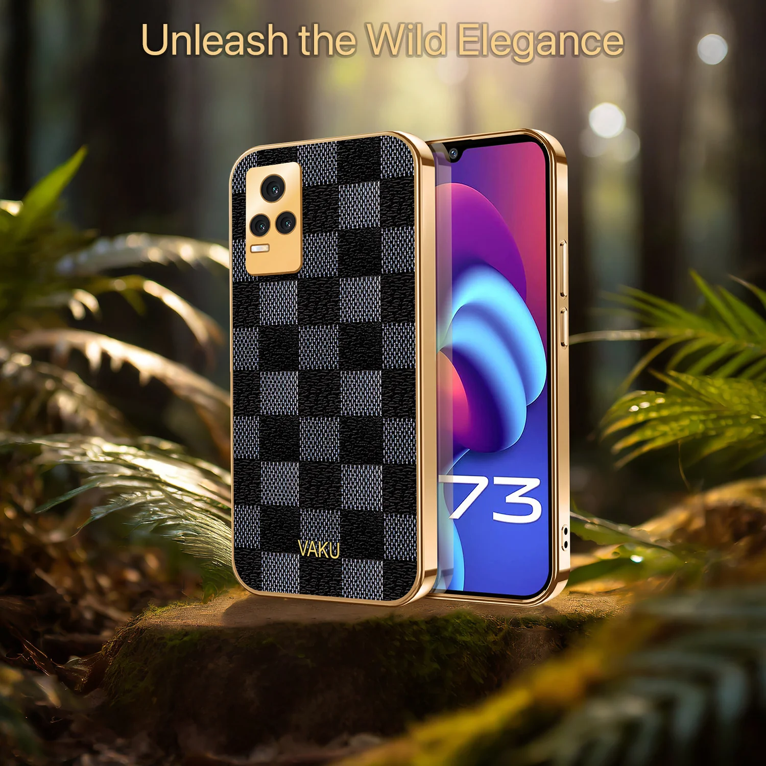 Vaku® Vivo Y73 Cheron Series Leather Stitched Gold Electroplated Soft TPU Back Cover - Image 7