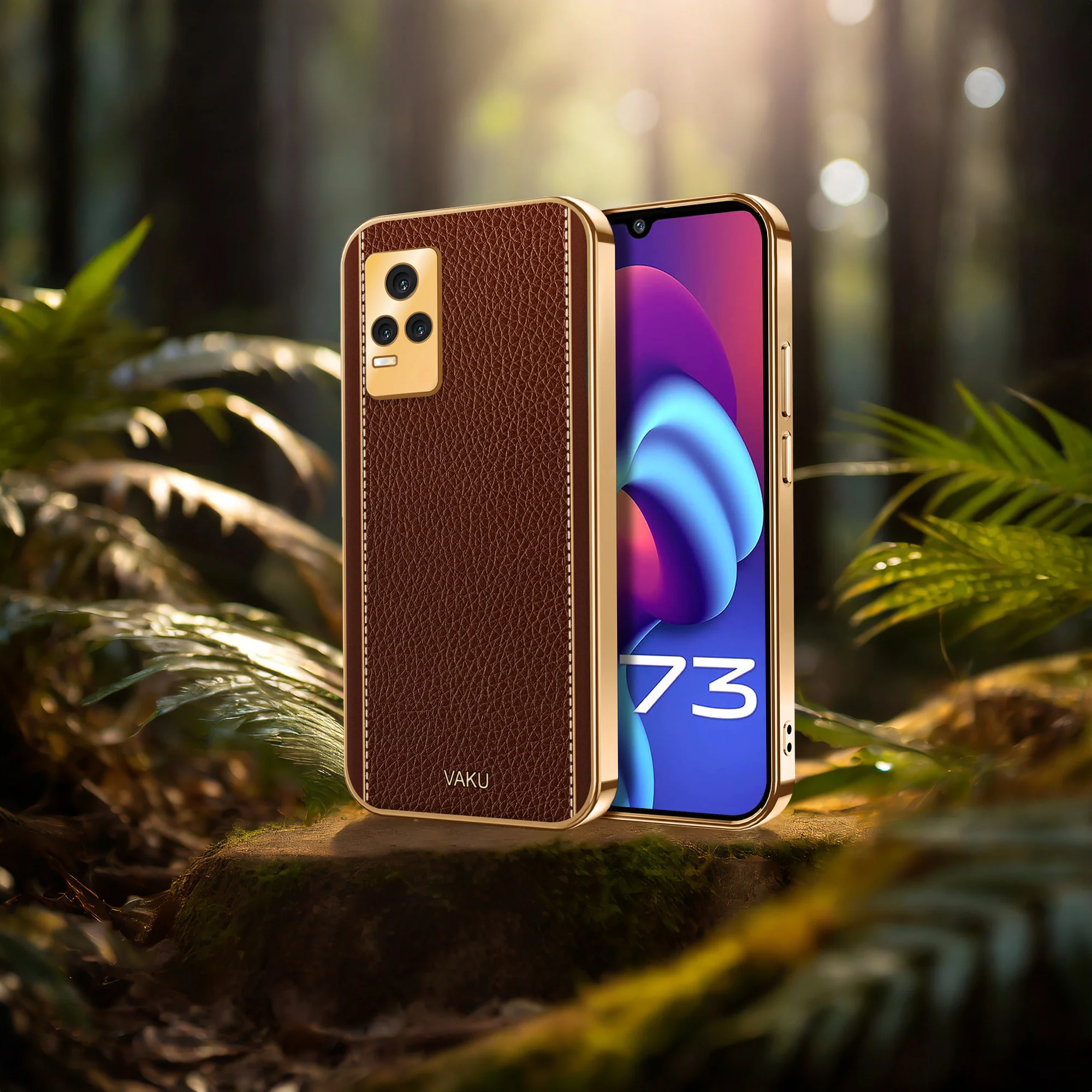 Vaku® Vivo Y73 Luxemberg Series Leather Stitched Gold Electroplated Soft TPU Back Cover - Image 12
