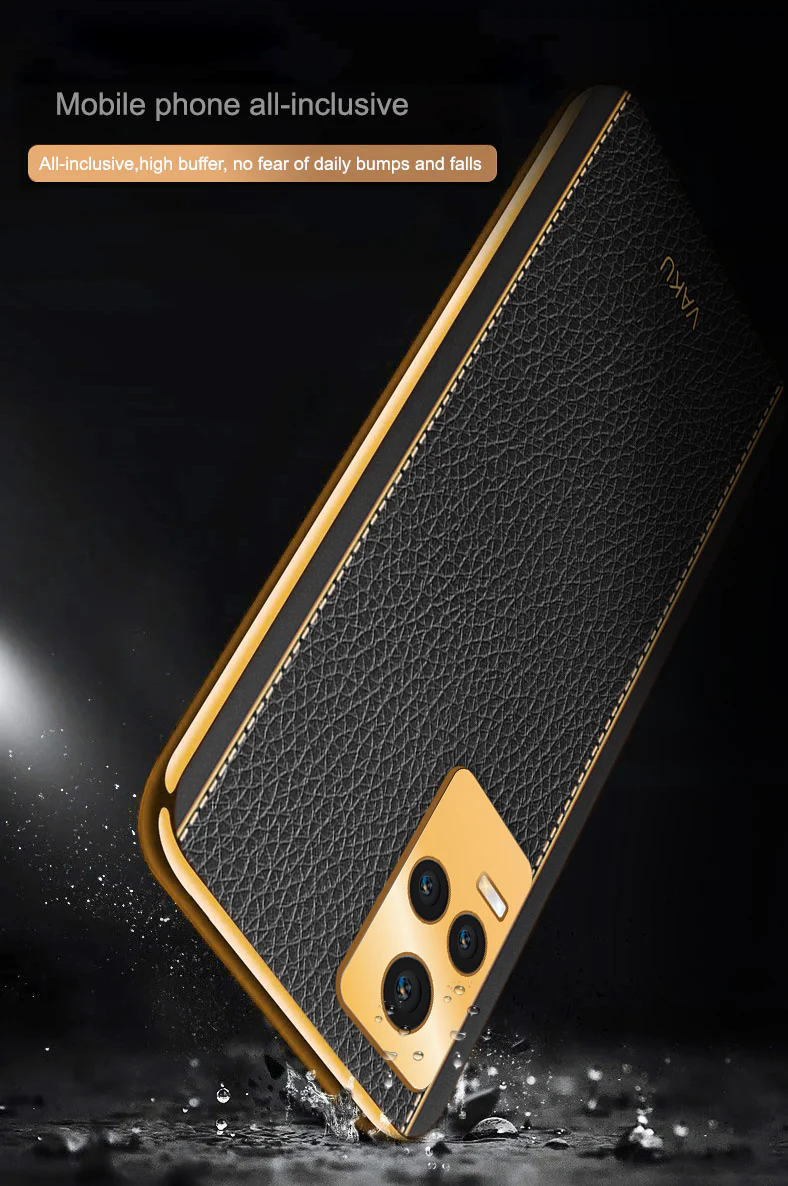 Vaku® Vivo Y73 Luxemberg Series Leather Stitched Gold Electroplated Soft TPU Back Cover - Image 15