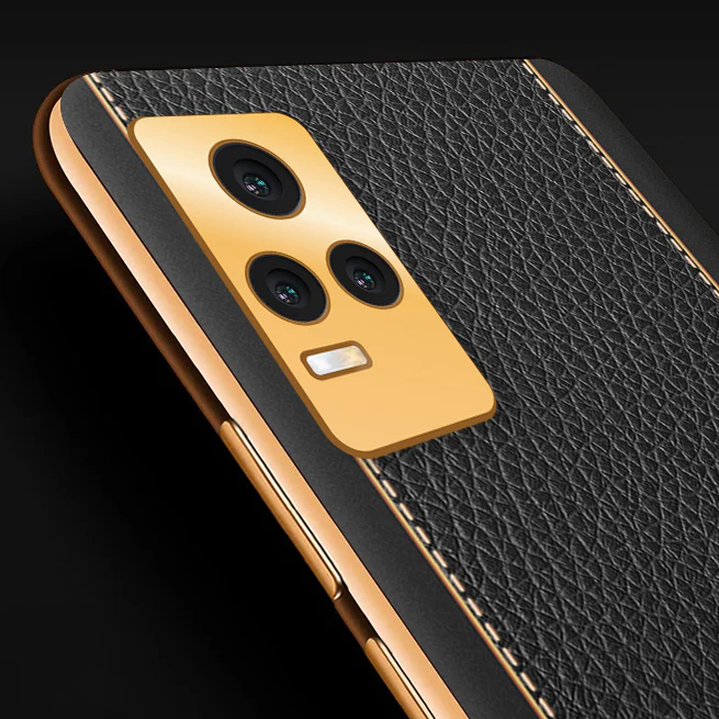 Vaku® Vivo Y73 Luxemberg Series Leather Stitched Gold Electroplated Soft TPU Back Cover - Image 2