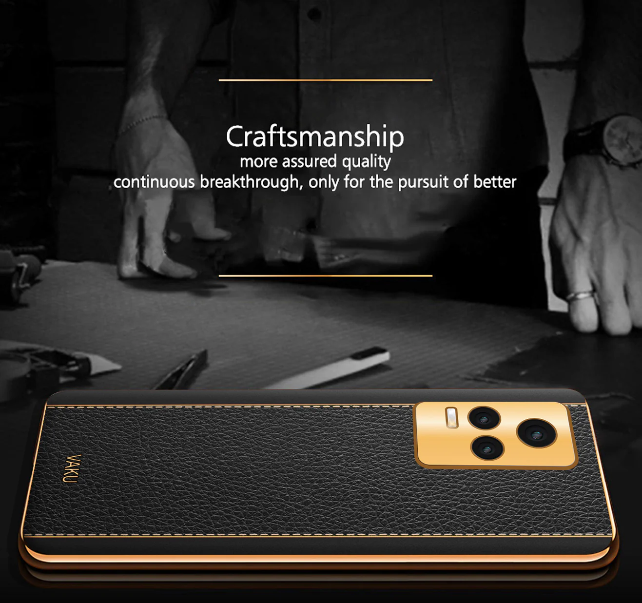 Vaku® Vivo Y73 Luxemberg Series Leather Stitched Gold Electroplated Soft TPU Back Cover - Image 3
