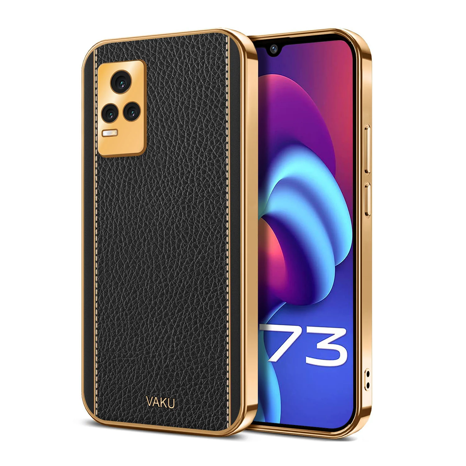 Vaku® Vivo Y73 Luxemberg Series Leather Stitched Gold Electroplated Soft TPU Back Cover - Image 6