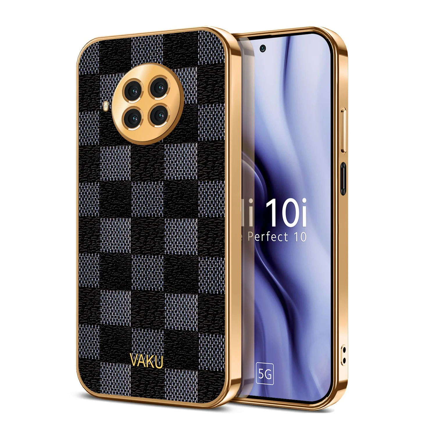 Vaku® Xiaomi Mi 10i 5G Cheron Series Leather Stitched Gold Electroplated Soft TPU Back Cover - Image 2