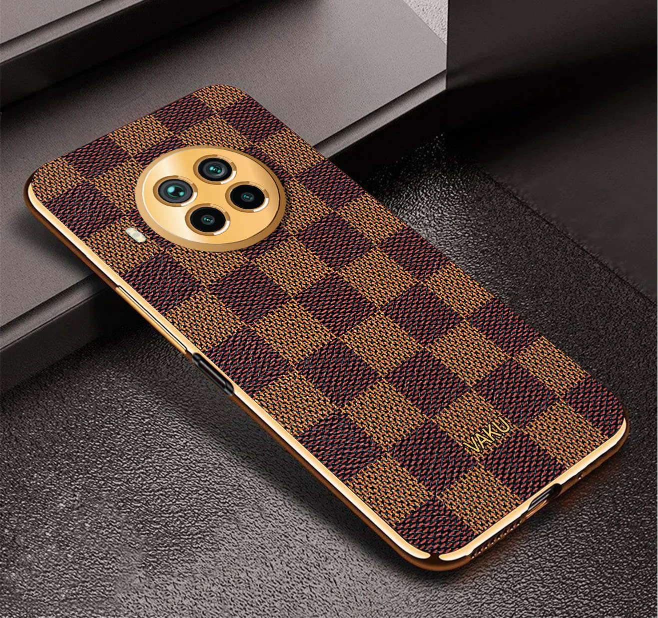 Vaku® Xiaomi Mi 10i 5G Cheron Series Leather Stitched Gold Electroplated Soft TPU Back Cover - Image 3