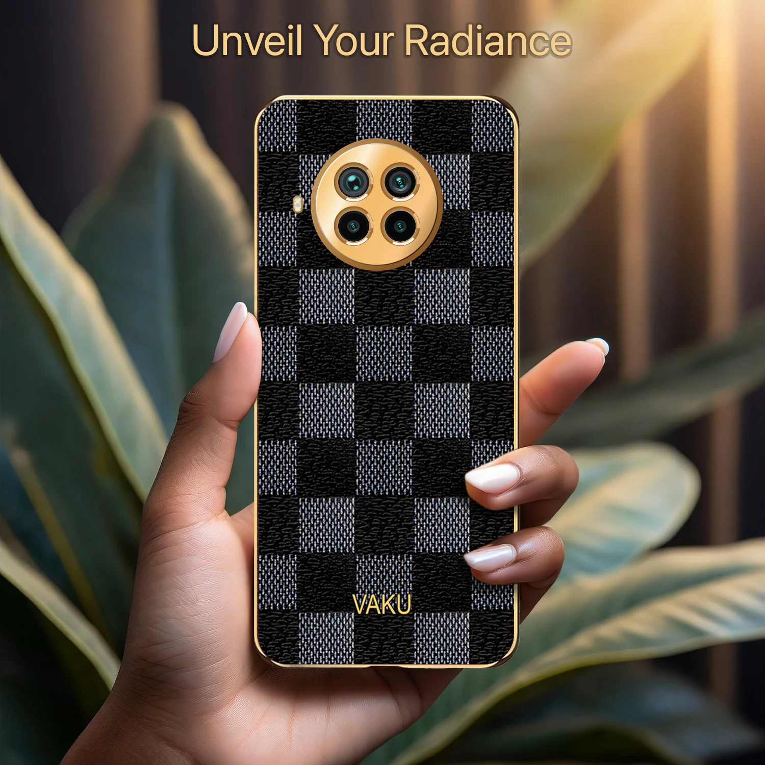 Vaku® Xiaomi Mi 10i 5G Cheron Series Leather Stitched Gold Electroplated Soft TPU Back Cover - Image 4