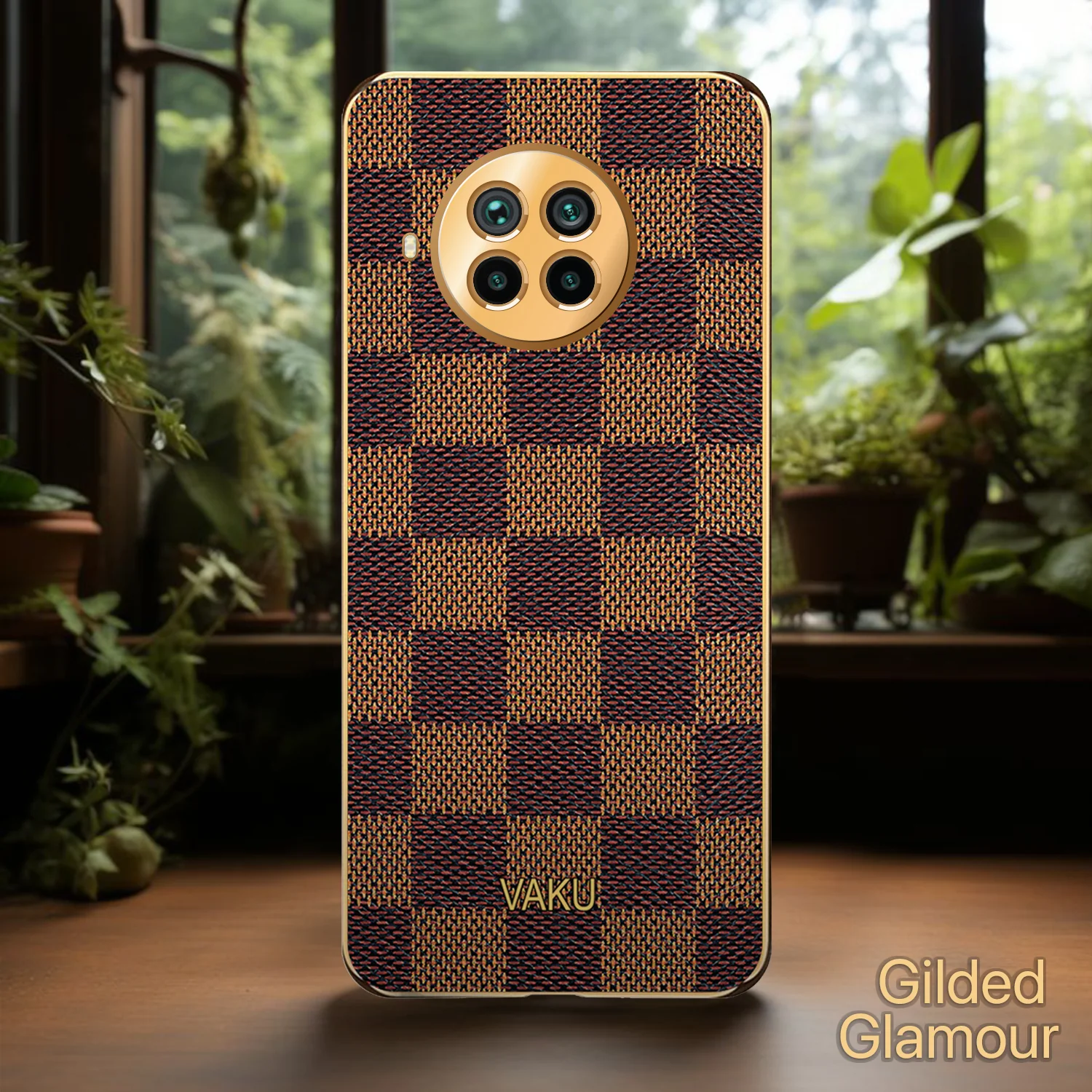 Vaku® Xiaomi Mi 10i 5G Cheron Series Leather Stitched Gold Electroplated Soft TPU Back Cover - Image 5