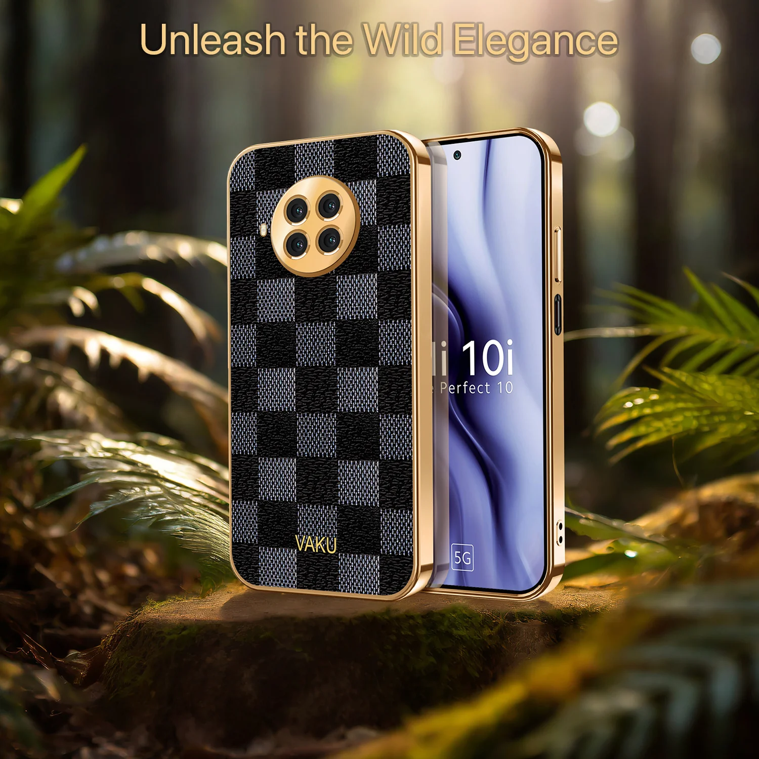Vaku® Xiaomi Mi 10i 5G Cheron Series Leather Stitched Gold Electroplated Soft TPU Back Cover - Image 6