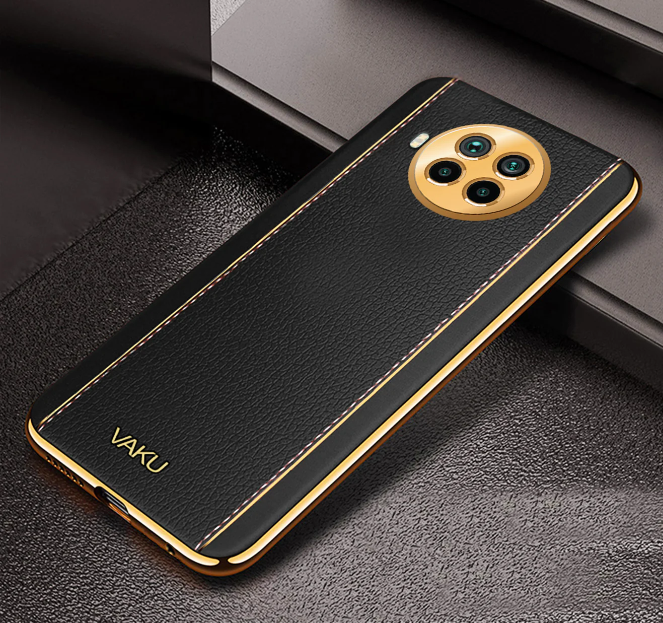 Vaku® Xiaomi Mi 10i 5G Luxemberg Series Leather Stitched Gold Electroplated Soft TPU Back Cover - Image 10