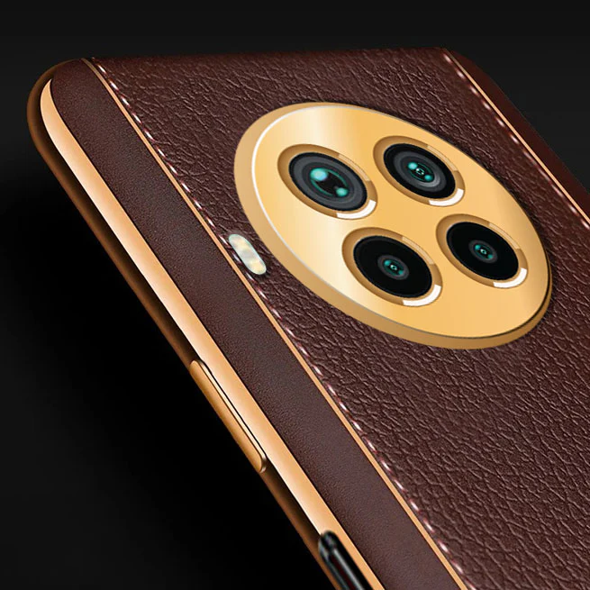 Vaku® Xiaomi Mi 10i 5G Luxemberg Series Leather Stitched Gold Electroplated Soft TPU Back Cover - Image 2