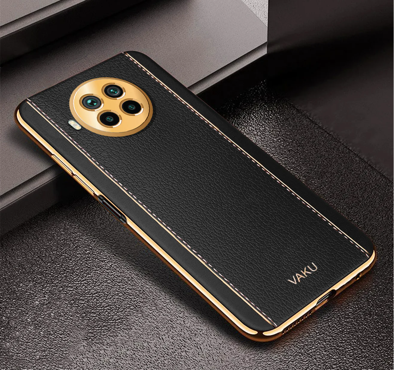 Vaku® Xiaomi Mi 10i 5G Luxemberg Series Leather Stitched Gold Electroplated Soft TPU Back Cover - Image 3
