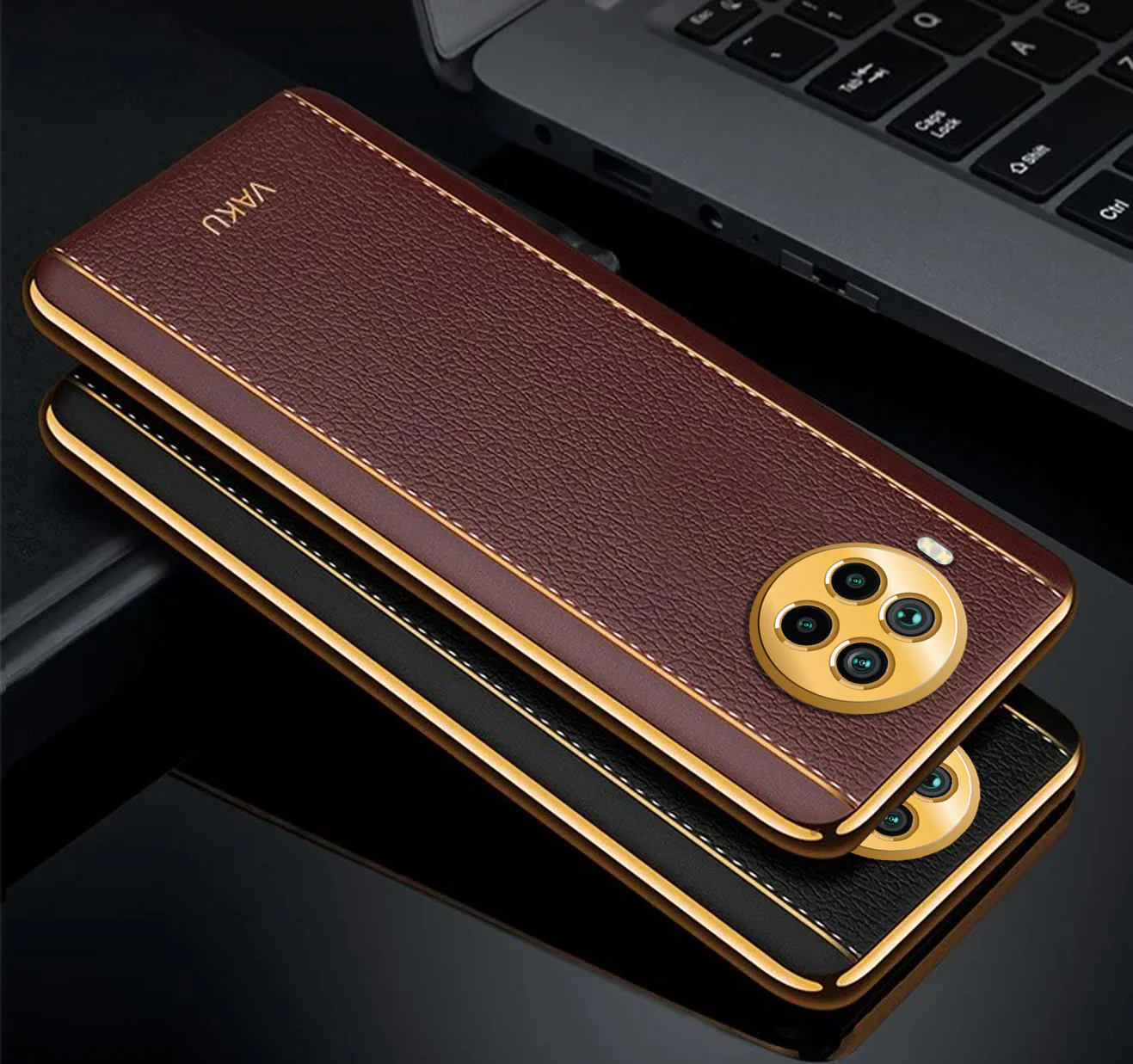 Vaku® Xiaomi Mi 10i 5G Luxemberg Series Leather Stitched Gold Electroplated Soft TPU Back Cover - Image 5