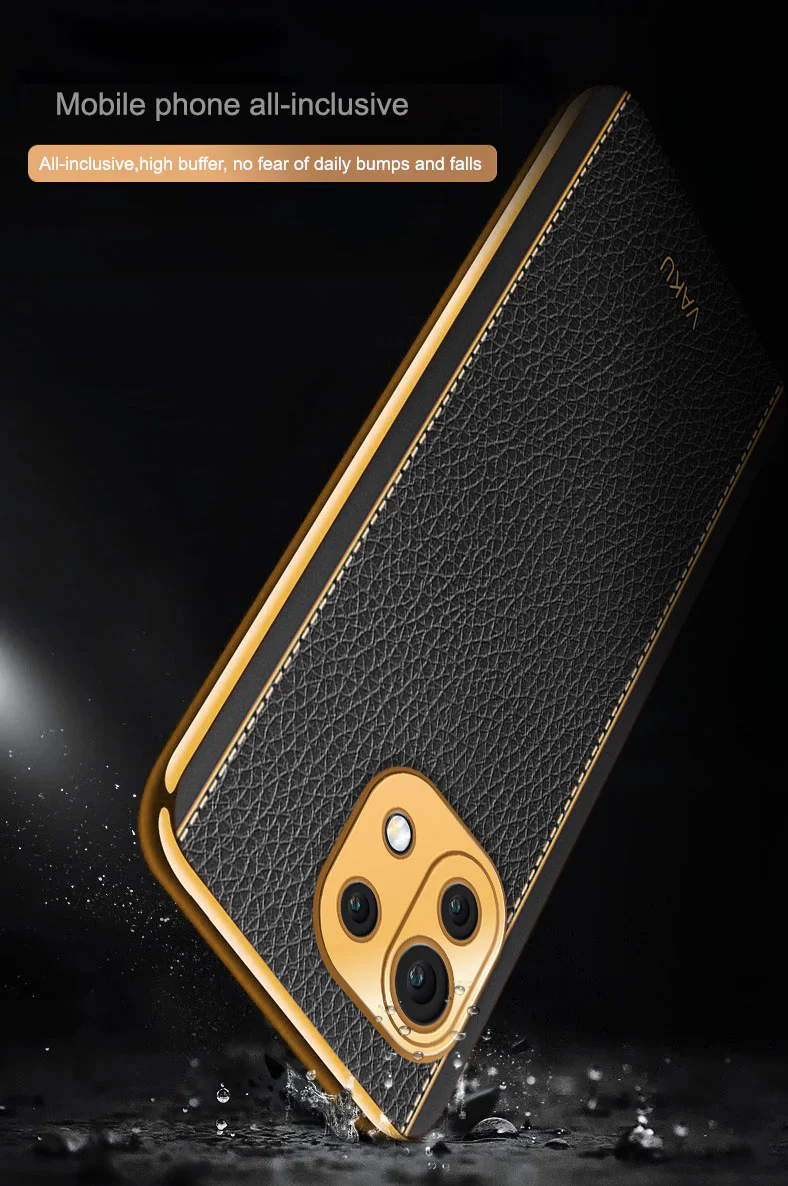 Vaku® Xiaomi Mi 11 Lite Luxemberg Series Leather Stitched Gold Electroplated Soft TPU Back Cover - Image 12