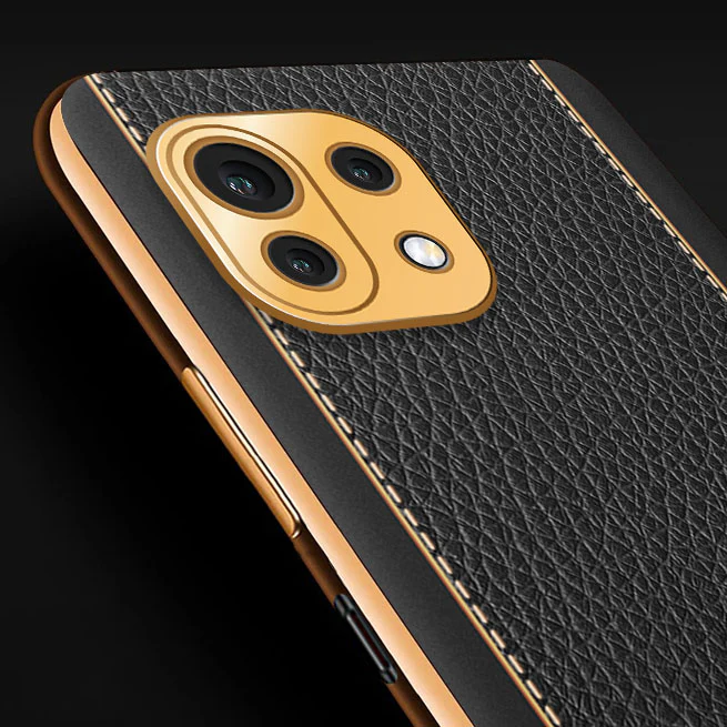 Vaku® Xiaomi Mi 11 Lite Luxemberg Series Leather Stitched Gold Electroplated Soft TPU Back Cover - Image 2