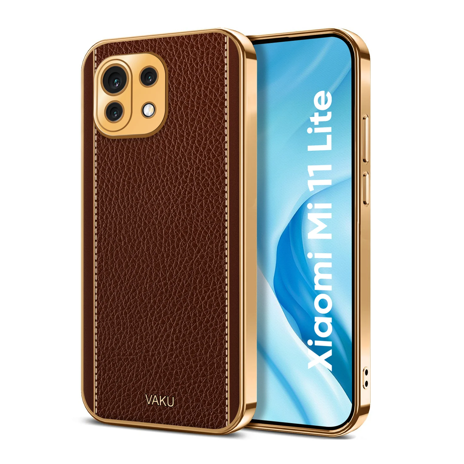 Vaku® Xiaomi Mi 11 Lite Luxemberg Series Leather Stitched Gold Electroplated Soft TPU Back Cover - Image 5