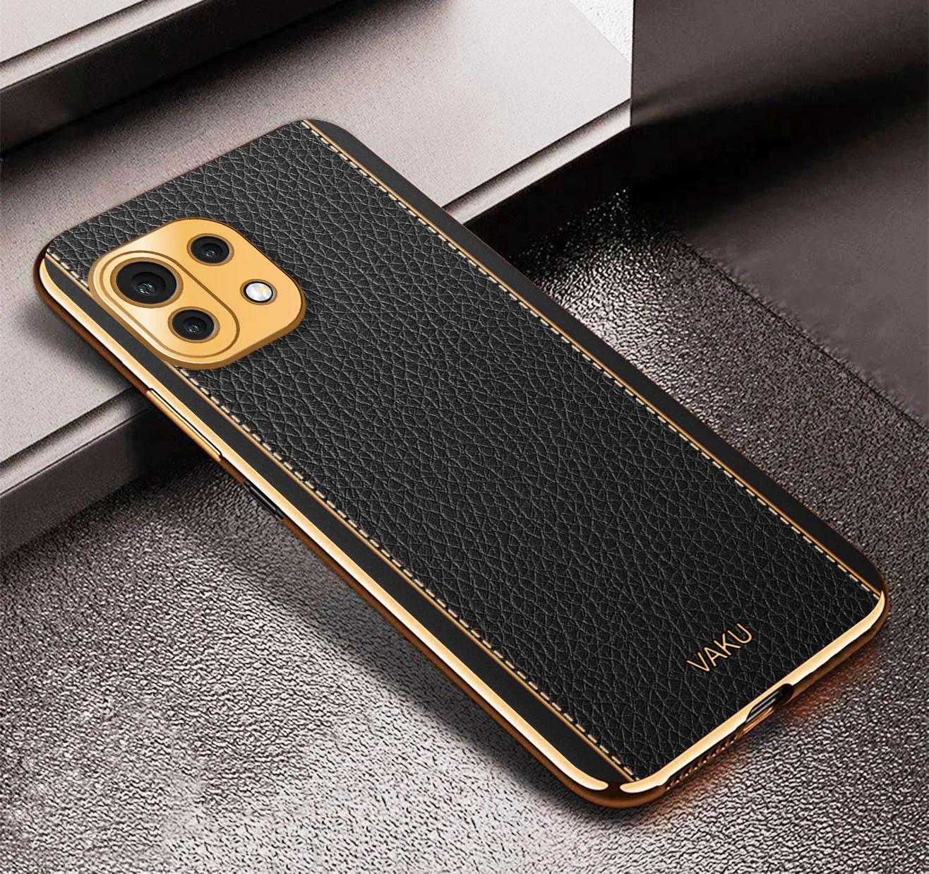 Vaku® Xiaomi Mi 11 Lite Luxemberg Series Leather Stitched Gold Electroplated Soft TPU Back Cover - Image 6