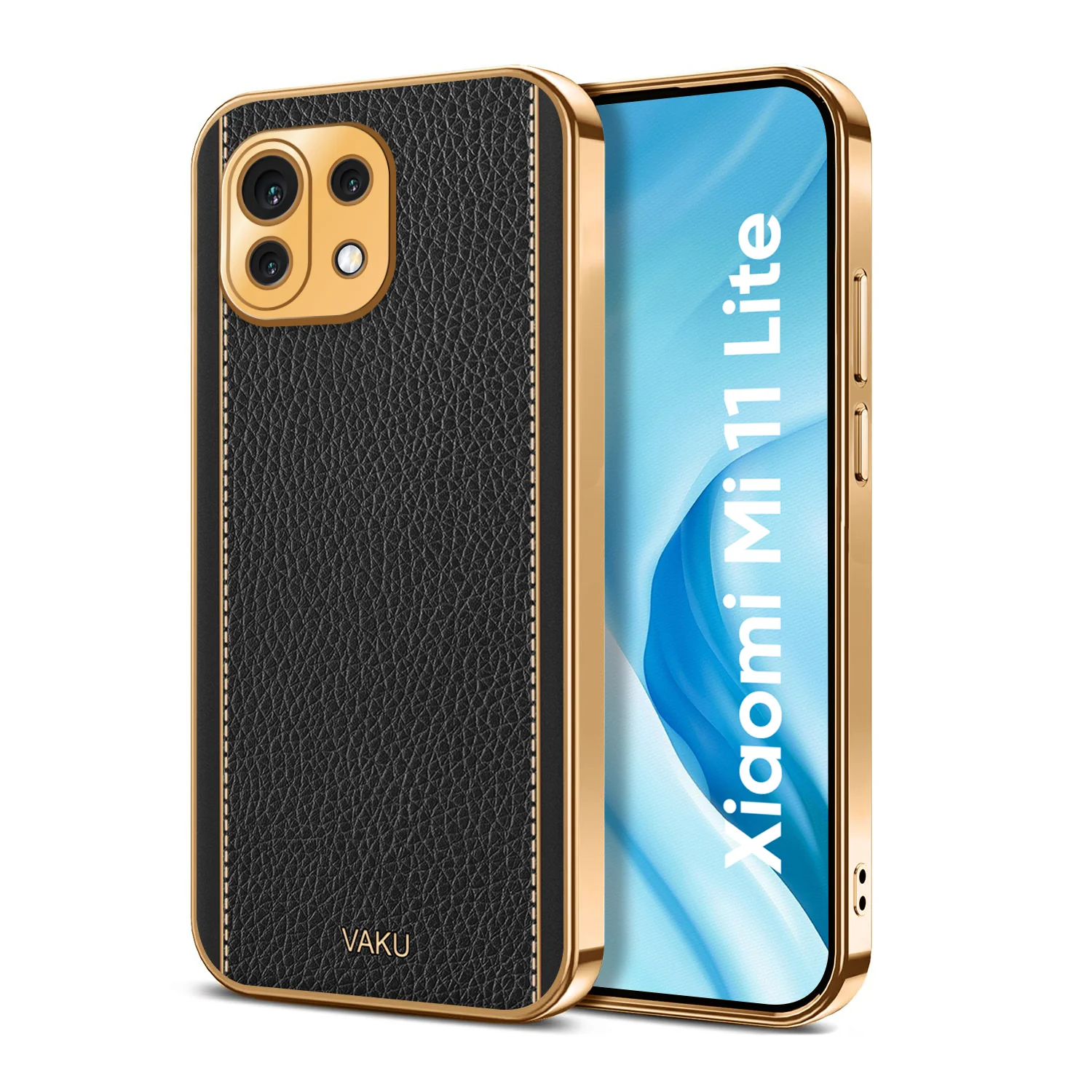 Vaku® Xiaomi Mi 11 Lite Luxemberg Series Leather Stitched Gold Electroplated Soft TPU Back Cover - Image 8