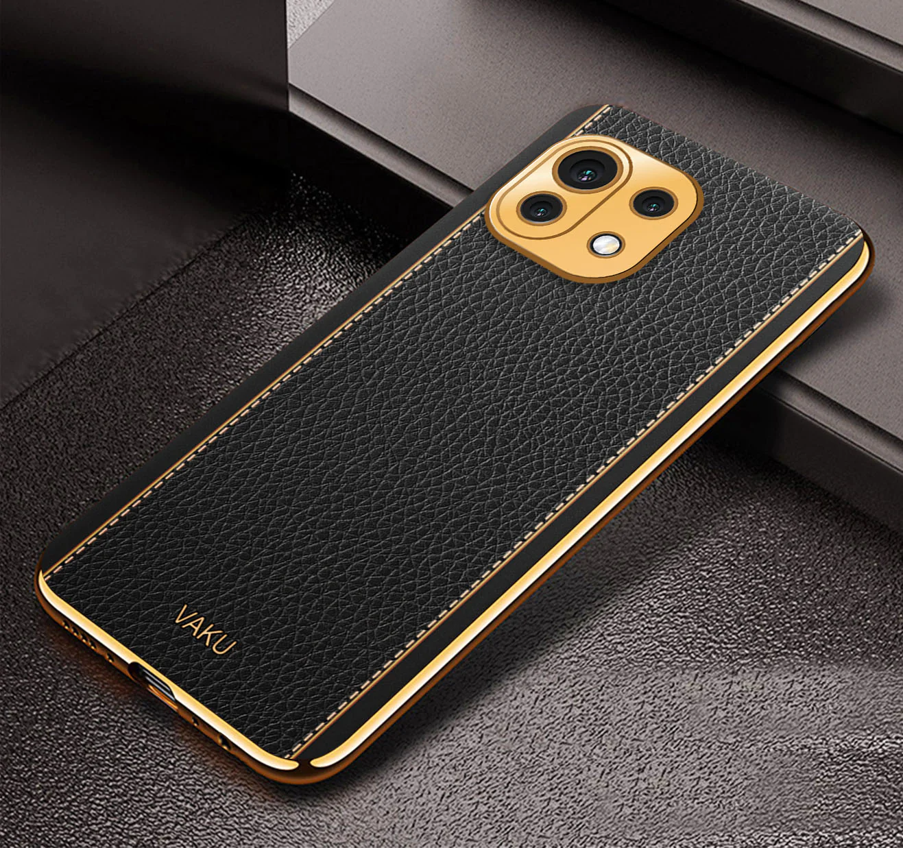 Vaku® Xiaomi Mi 11 Lite Luxemberg Series Leather Stitched Gold Electroplated Soft TPU Back Cover - Image 9
