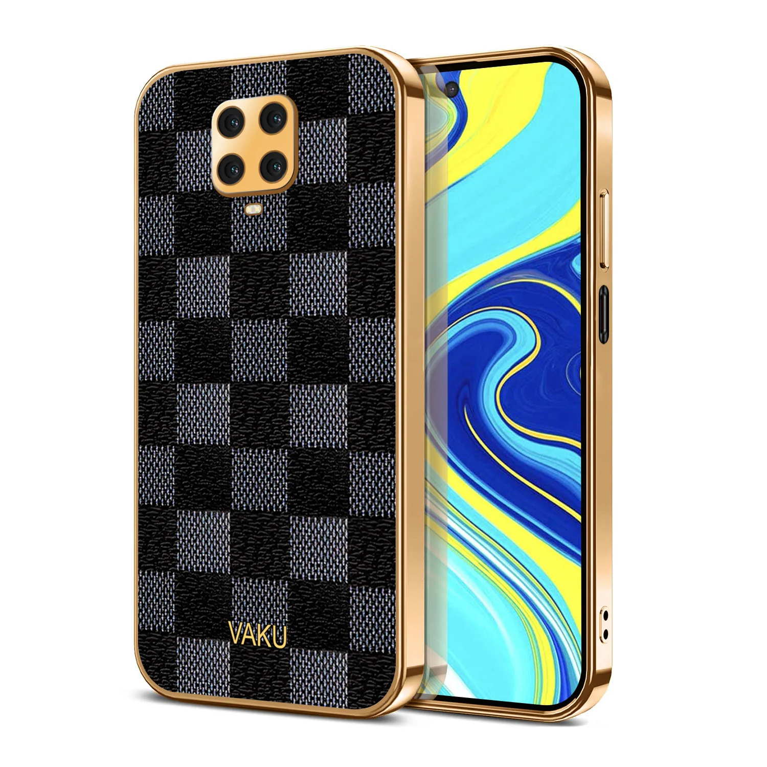 Vaku® Xiaomi Redmi Note 9 Pro Max Cheron Series Leather Stitched Gold Electroplated Soft TPU Back Cover - Image 2