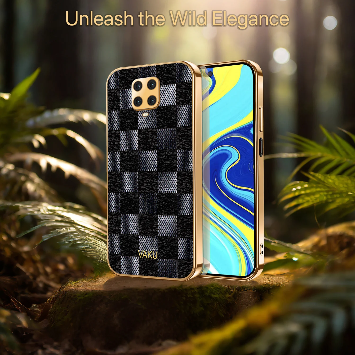 Vaku® Xiaomi Redmi Note 9 Pro Max Cheron Series Leather Stitched Gold Electroplated Soft TPU Back Cover - Image 4