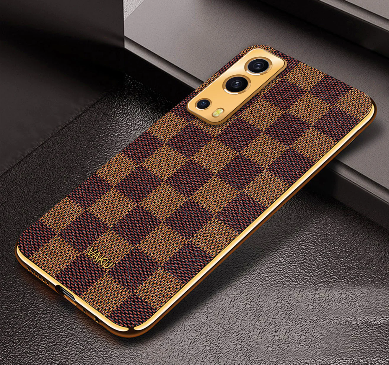 Vivo iQoo Z3 5G Cheron Series Leather Stitched Gold Electroplated Soft TPU Back Cover - Image 3
